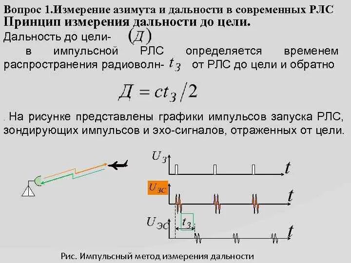 Метод измерения дальности. Методы измерения дальности в РЛС. Импульсный метод измерения дальности. Импульсный метод измерения дальности в радиолокации.