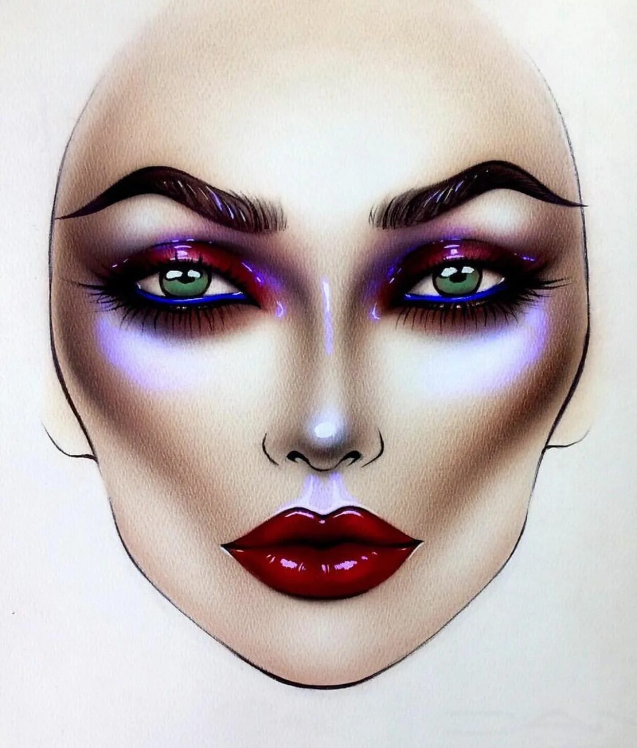 Бумажный макияж. Никс facechart. фейсчарт смоки. эскиз макияжа. эскиз подиумного макияжа.
