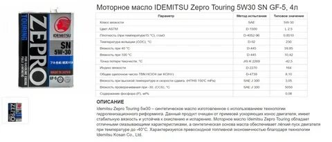Технические характеристики масла 5w30