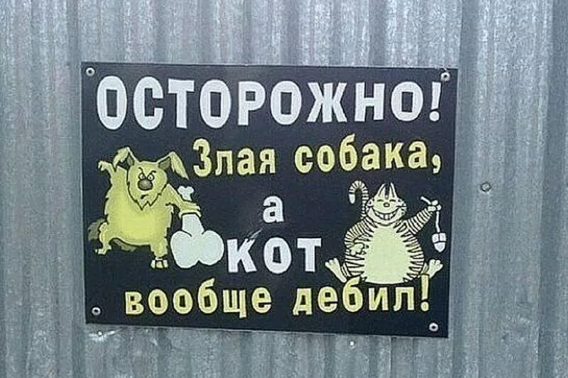 табличка осторожно злая собака а кот вообще. табличка осторожно злая собака а кот вообще. злая собака а кот вообще дебил. осторожно злая собака и кот дебил. злая собака а кот вообще дебил.