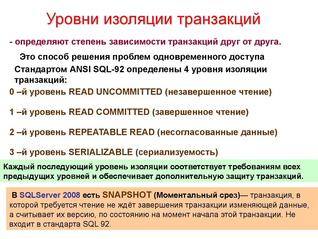 Уровни изоляции данных. Уровни изоляции транзакций SQL. Схема по уровням изоляции транзакции. Уровни изоляции транзакций в БД. Уровни изолированности транзакций.