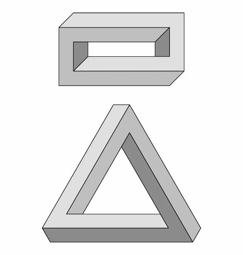 Треугольник Пенроуза Эшер. Иллюзия треугольник Пенроуза. Оптические иллюзии треугольник Пенроуза. Пенроуз невозможные фигуры. Прямоугольные и т д