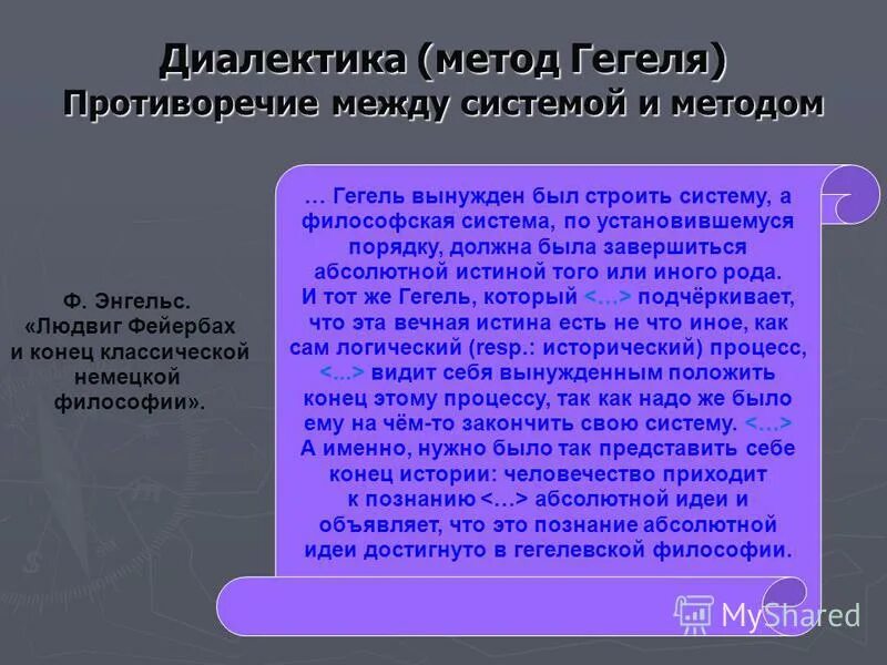 Противоречие гегеля. Фейербах понимание им предмета философии система и метод. Диалектическое противоречие в философии. Гегеля. Философия гегеля противоречие между методом и системой.