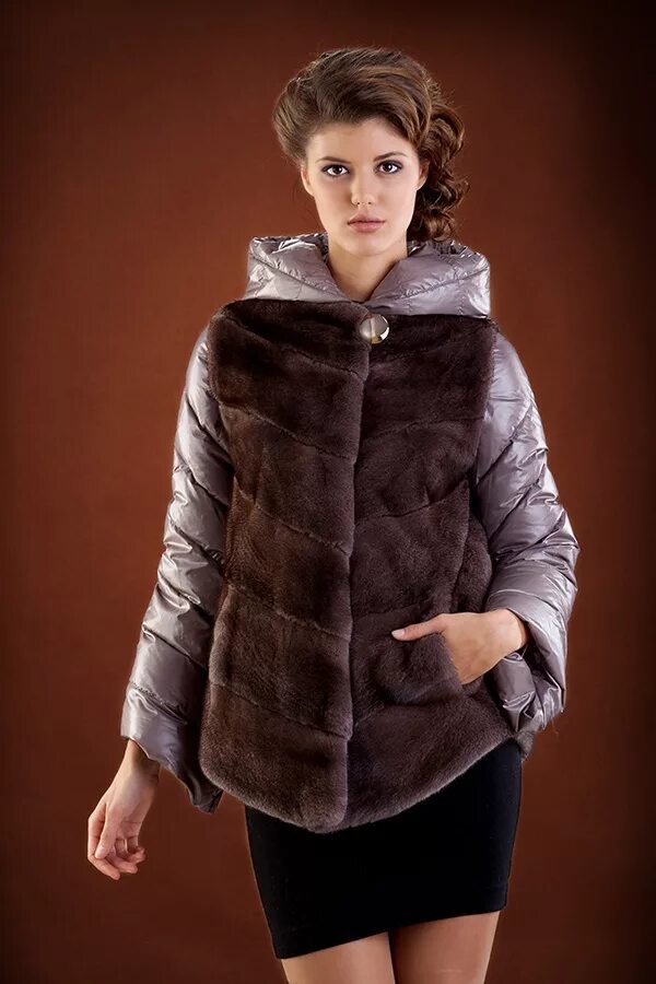 комбинированная куртка из норки. украшения из меха. шуба норка с капюшоном. изделия из меха. меховые наушники на шапку.