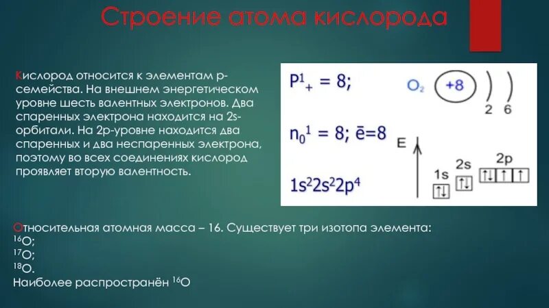 Число уровней в атоме кислорода