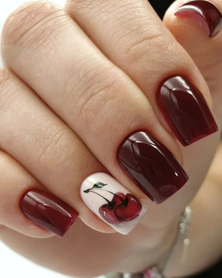 Бордовый маникюр. Ногти вишня. Маникюр вишенки на ногтях. Ногти вишня. Маникюр вишневый.