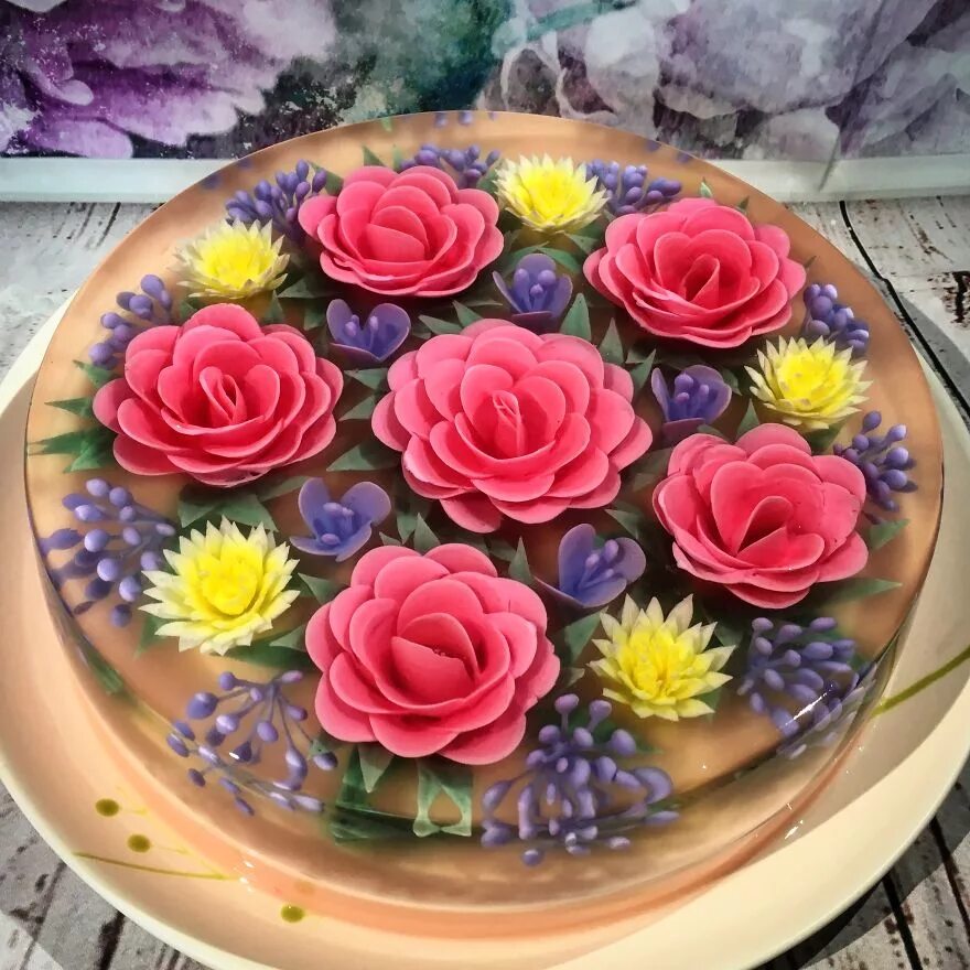 Сью Хен Бун. Сью Хен Бун 3-д желейные торты. Торт цветы. Желейные торты с цветами. Желейные цветы