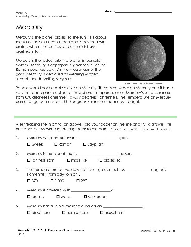 Planets Worksheets. Planets of Solar System for Kids Worksheets. Mercury Planet Worksheet for 4 Grade. Planets questions