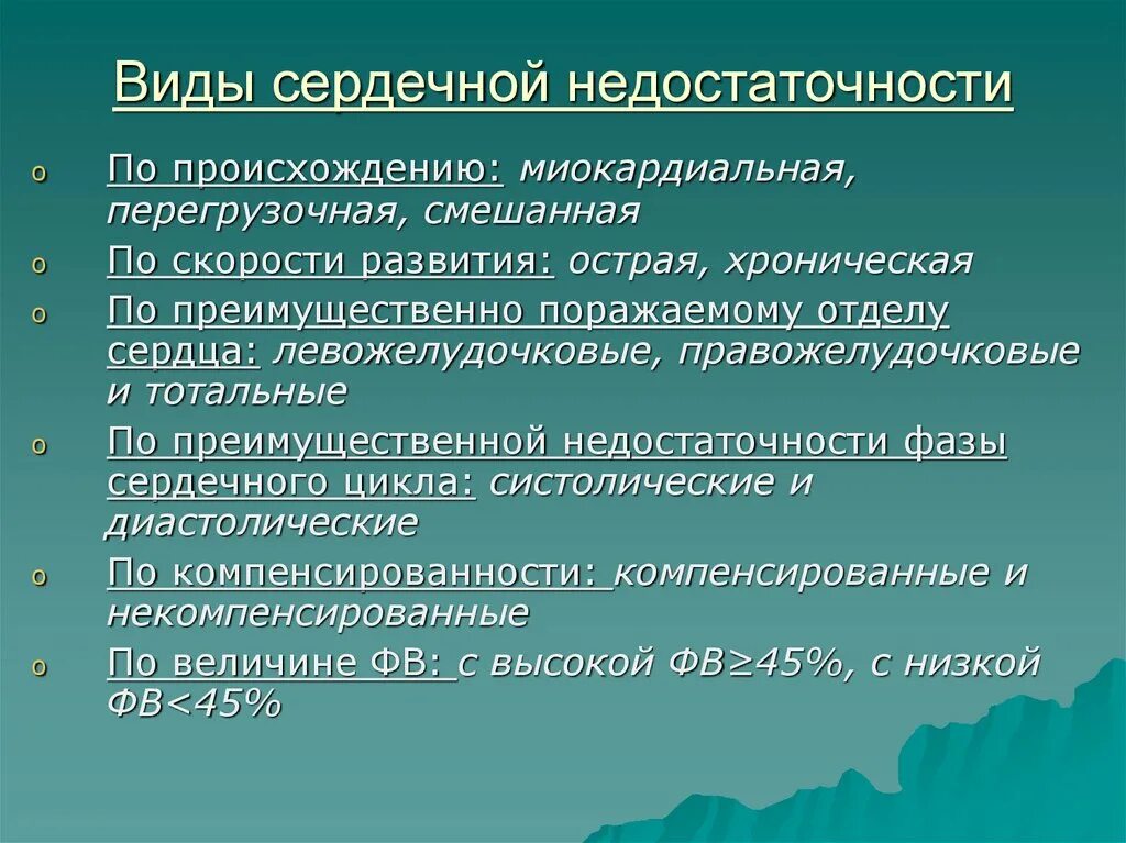 Сердечная недостаточность что хорошо. В ды сердечной недостаточности. Виды недостаточности сердца. Типы сердечной недостаточности. Виды ХСН.