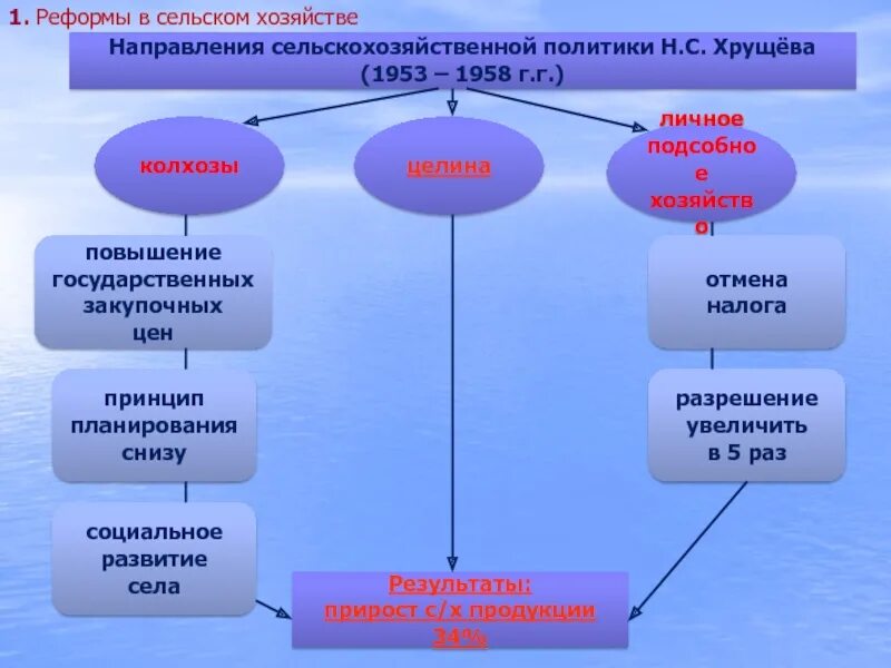 Направления сельскогоьхозяйства. Реформа сельского хозяйства. Реформы в сельском хозяйстве при Хрущеве. Направления сельскохозяйственной политики Хрущева 1953. Реформы в сельском хозяйстве и промышленности