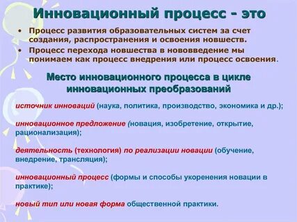 Процесс создания распространения и использования новшества
