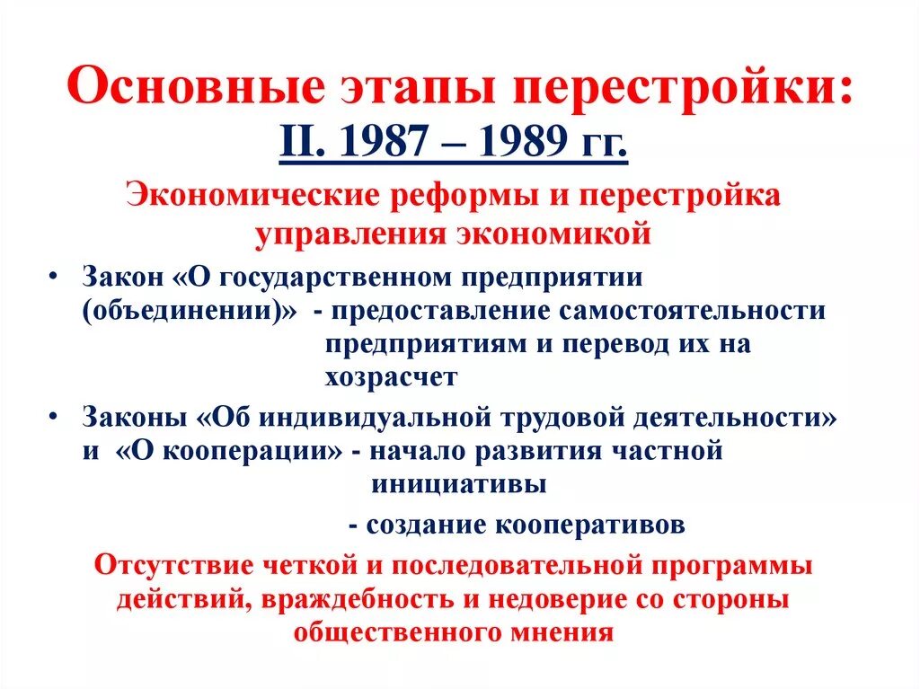 Итоги экономической реформы 1987 1989. Этапы перестройки. Второй этап перестройки 1987 1989. Этапы перестройки в СССР. Перестройка 1985 цели