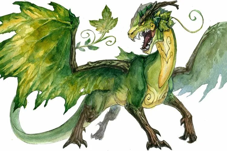 Рисунок зеленого деревянного дракона