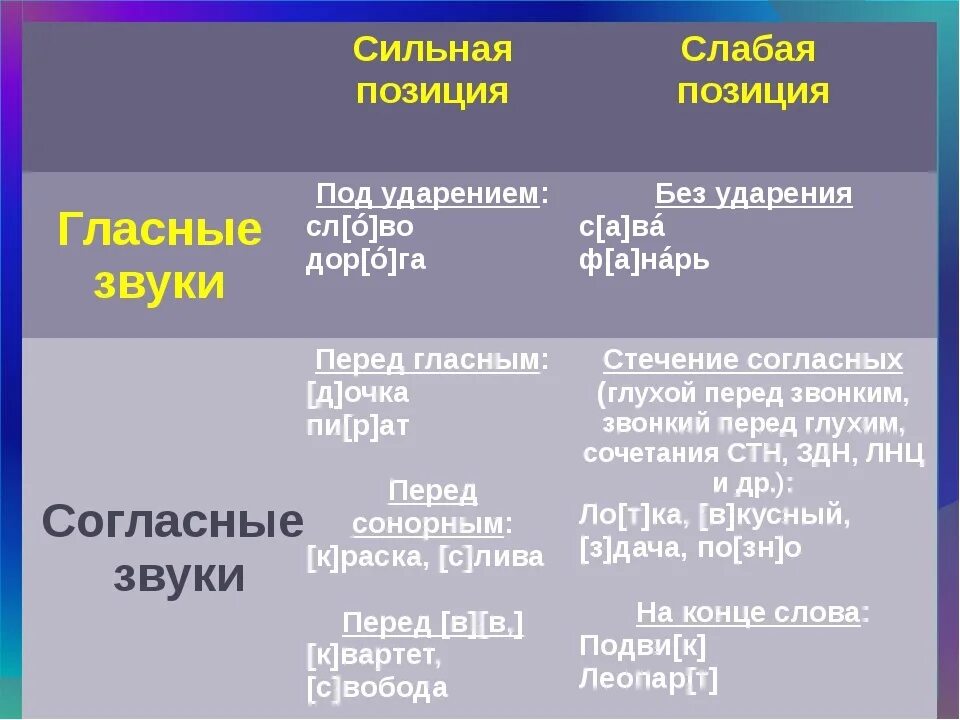 Сильные и слабые позиции гласных и согласных звуков. Согласные в сильной и слабой позиции. Сильные и слабые позиции гласных звуков. Таблица сильные и слабые позиции гласных и согласных. Местоположение русский язык