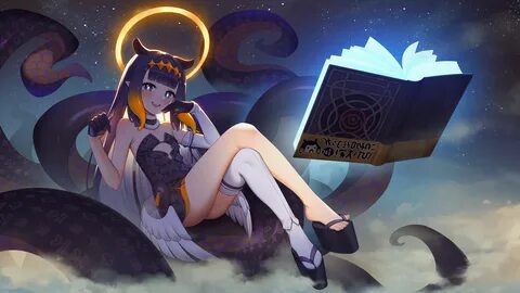 #419365 4K, legs crossed, legs, wings, small boobs, Hololive, nimbus, book cover