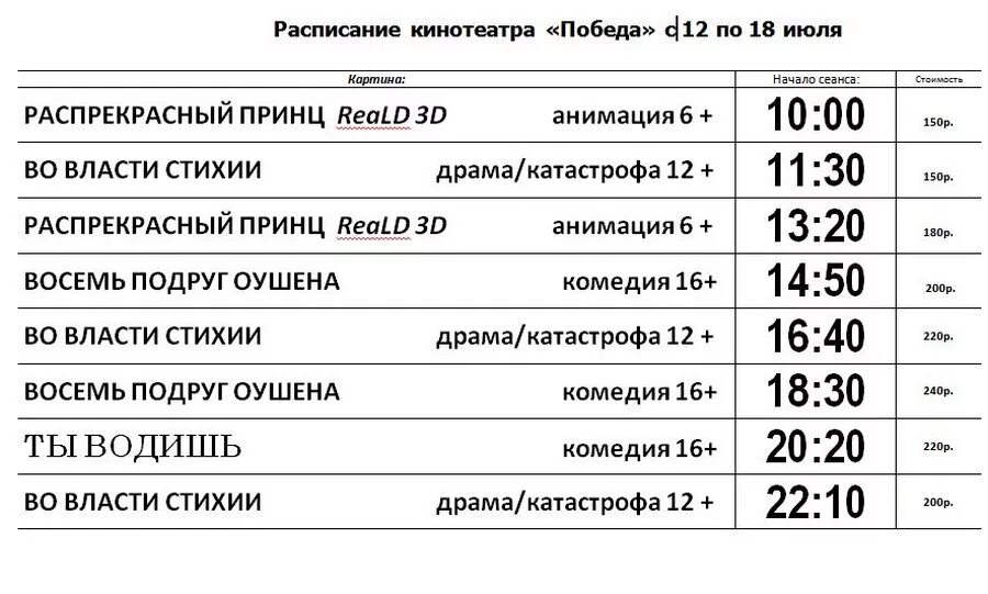 Кинотеатр курганинск расписание сеансов