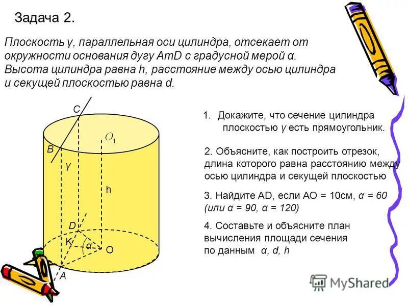 Цилиндр и его сечения. Сечение цилиндра плоскостью параллельной оси цилиндра. Параллельно оси цилиндра. Что такое оси радиусом цилиндра.