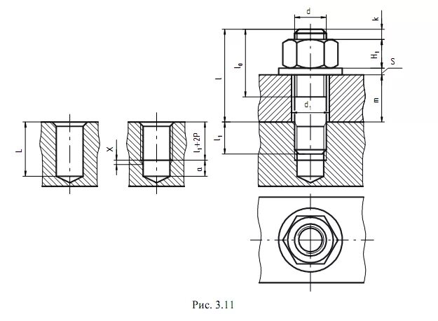 Чертеж соединения шпилькой м18. Шпилечное соединение чертеж м16. Шпилечное соединение чертеж м30. Чертеж соединителя. Сборочный чертеж шпилечного соединения м16.