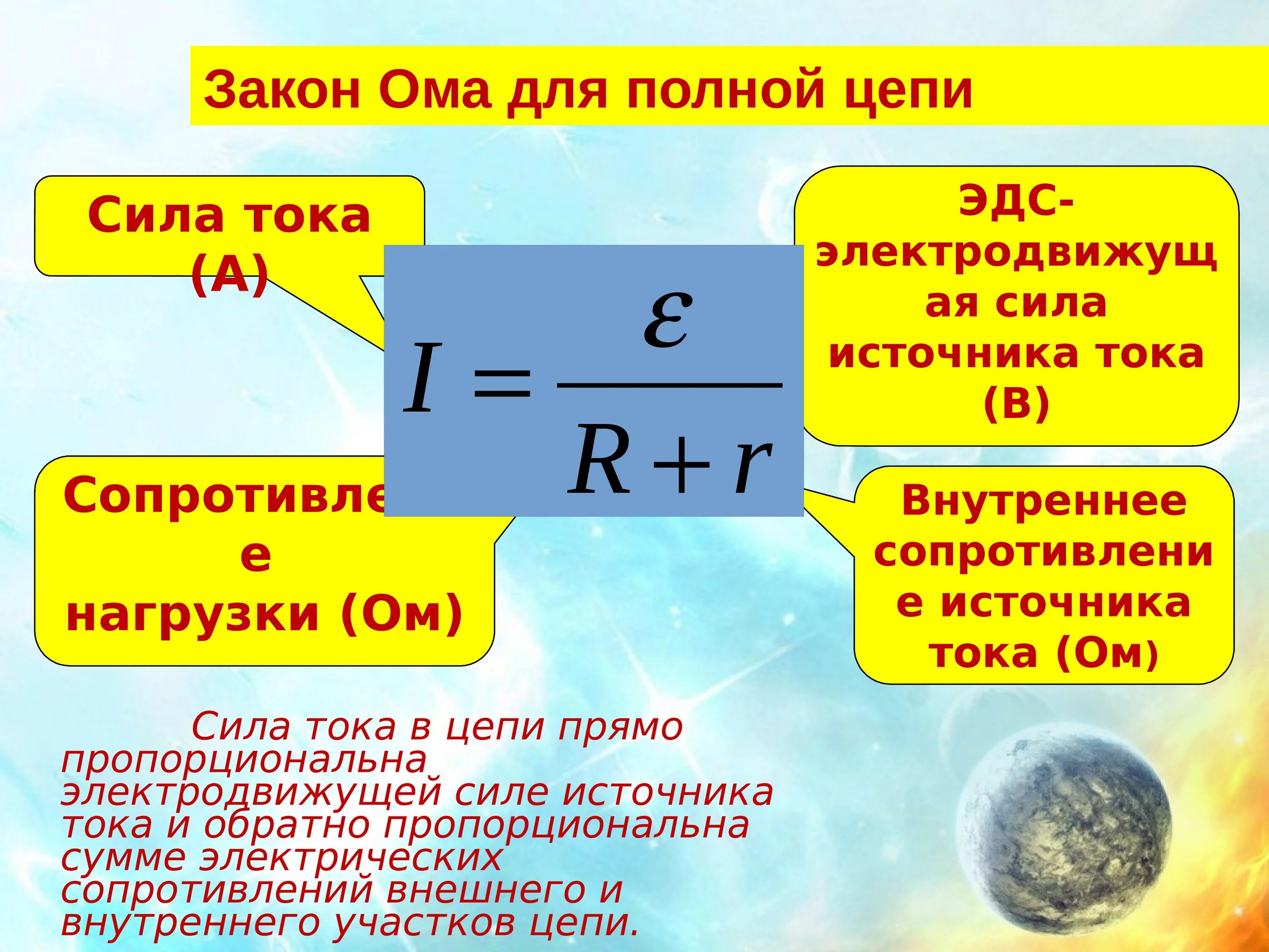 Закон ома для полной цепи короткое замыкание. Сила тока для полной цепи. Закон Ома для полной цепи. Закон Ома для полной цепи формула. ЭДС источника тока закон Ома для полной цепи.