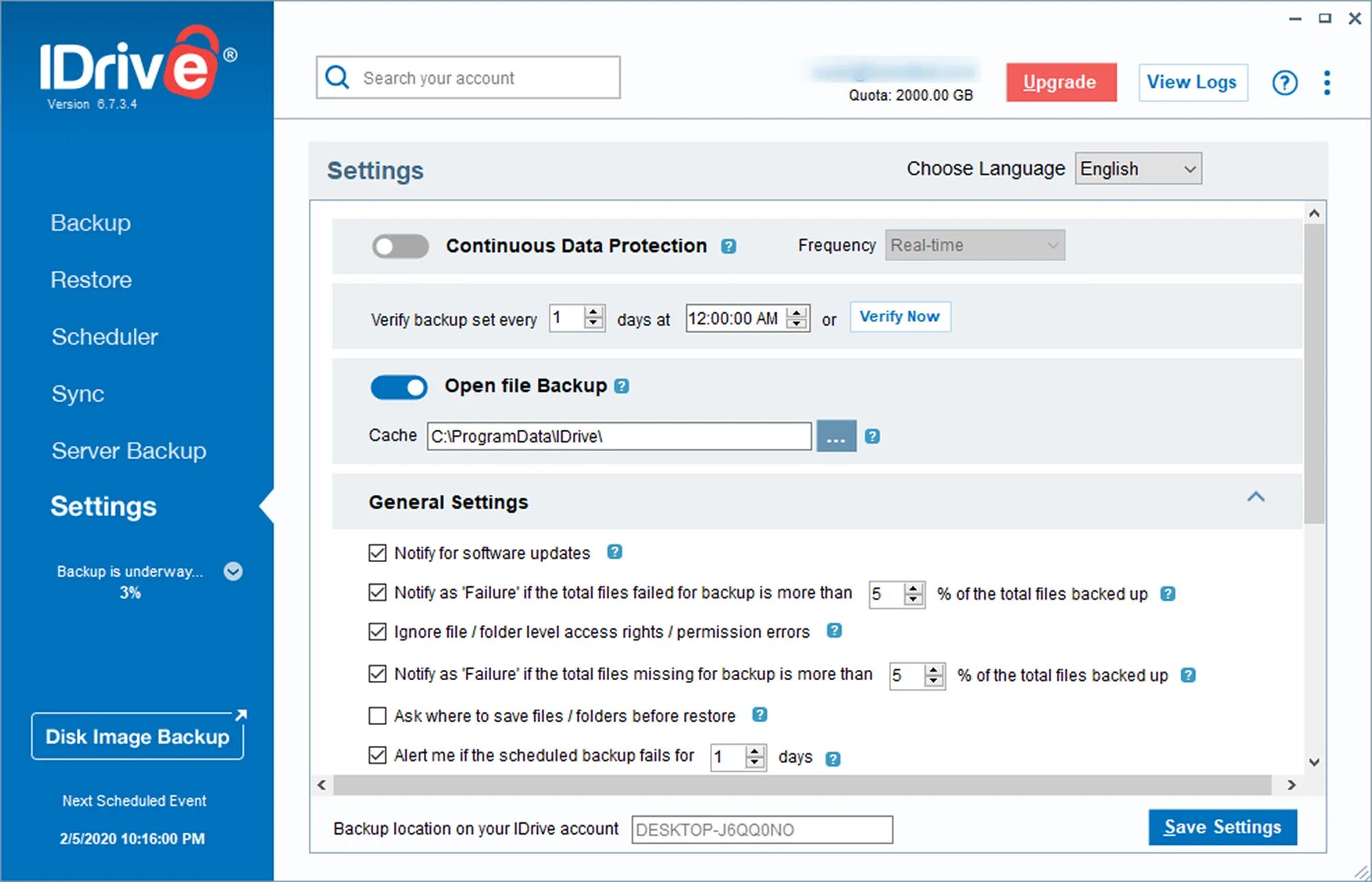 Settings contains