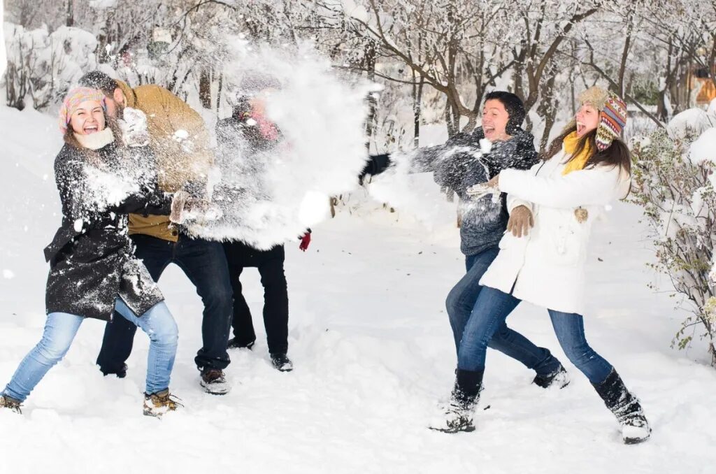 Праздники связанные с фотографией. Игра в снежки. Зимние развлечения. Прогулка с друзьями зимой. Зимнее веселье.