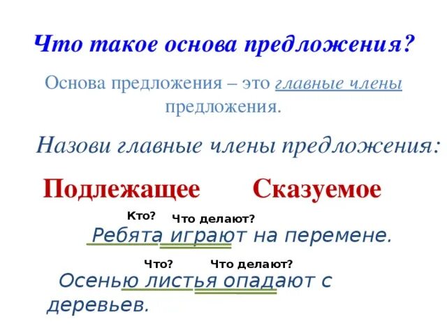 Обозначить грамматическую основу предложения. Основы предложения в русском языке. Основа предложения. Подчеркнуть грамматическую основу в предложении. Основа предложения 1 класс правило.