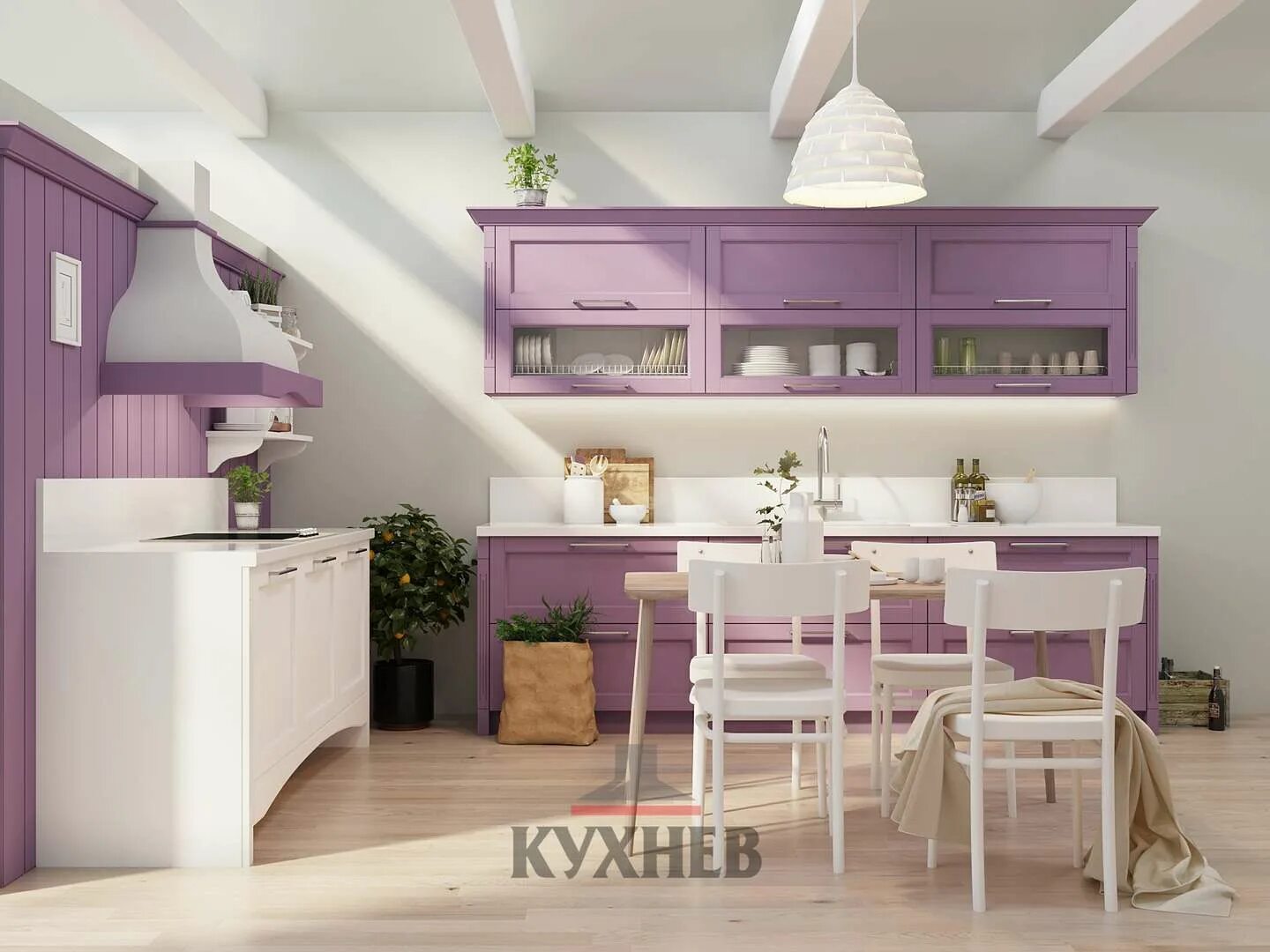 Дизайн кухни в сиреневых тонах