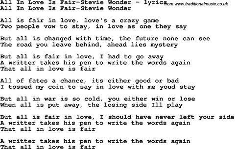 Love Song Lyrics for:All In Love Is Fair-Stevie Wonder.