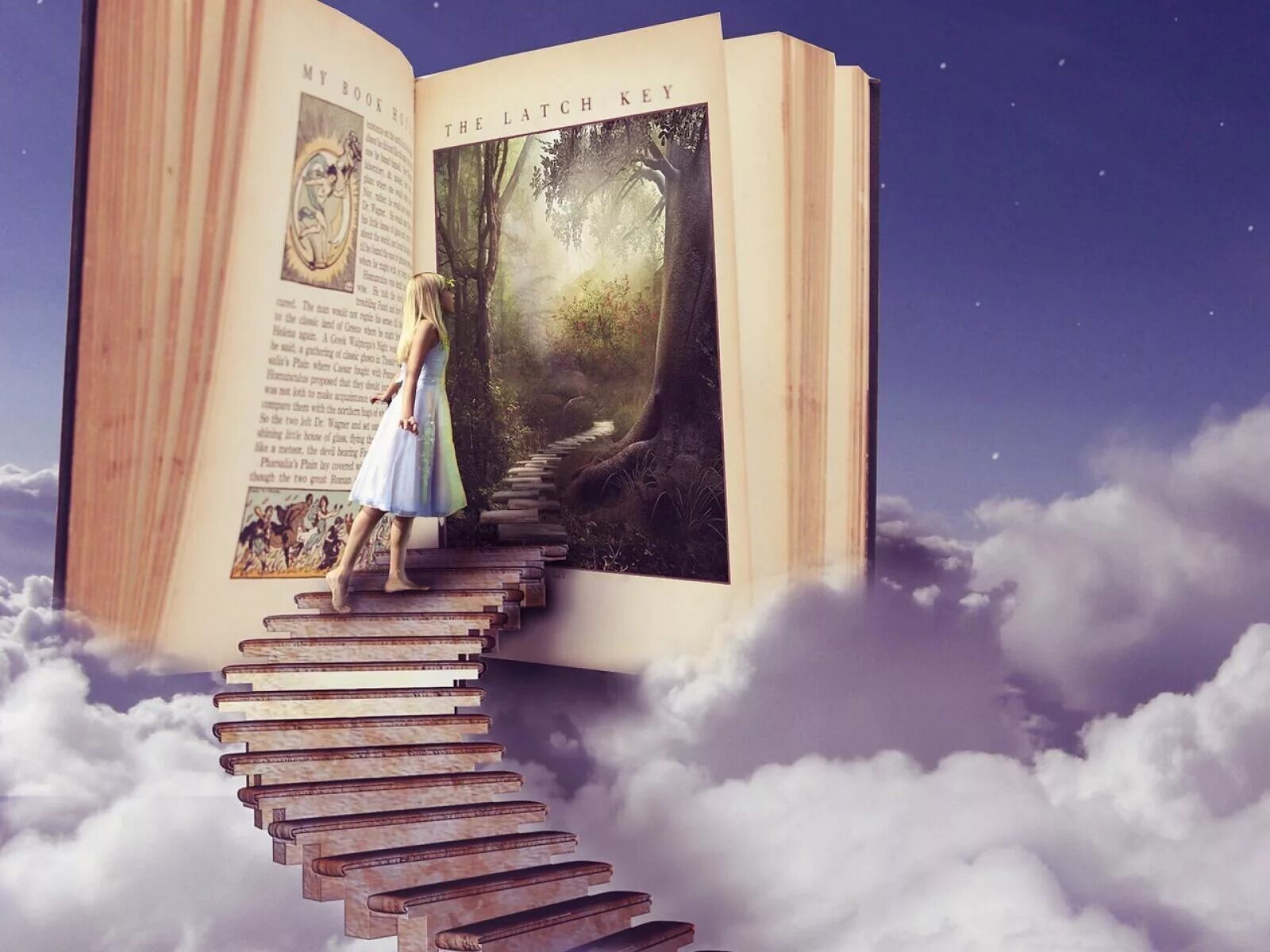 Лестница из книг. Путешествие в прошлые жизни. Стремление к познанию. Новая ступень в жизни. Твои волшебные мечты