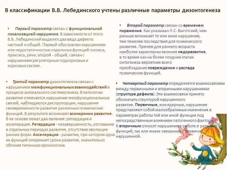 Лебединского. Сложные нарушения развития. Количество параметров нарушенного развития. Характеристика функциональной локализации нарушений. Классификация детей со сложными нарушениями.