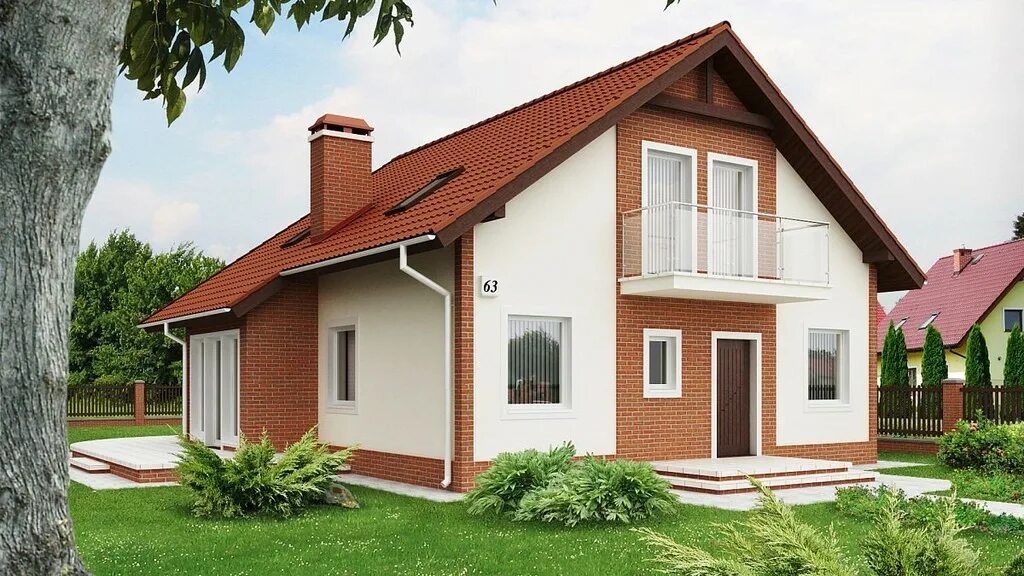 Дом с алой крышей. Двухэтажный дом с верандой. Проекты трехэтажных домов. Крыши двухэтажных домов с мансардой. Домик с двускатной крышей.