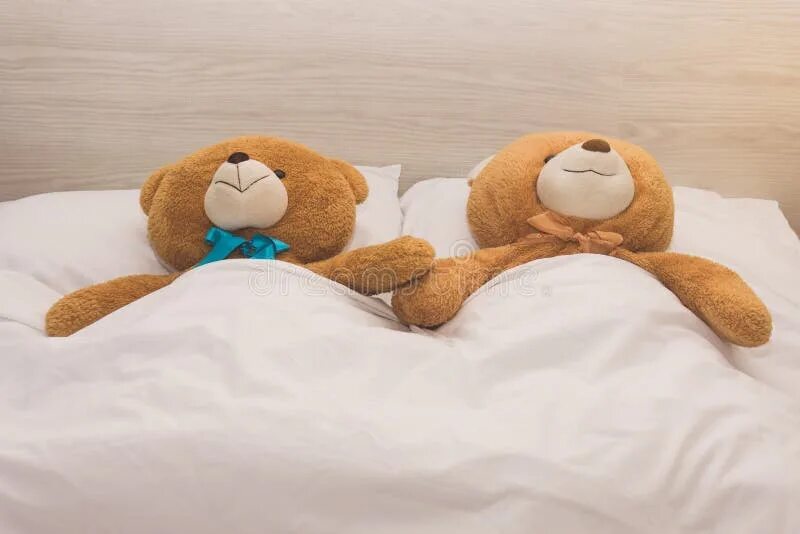 The teddy is on the bed
