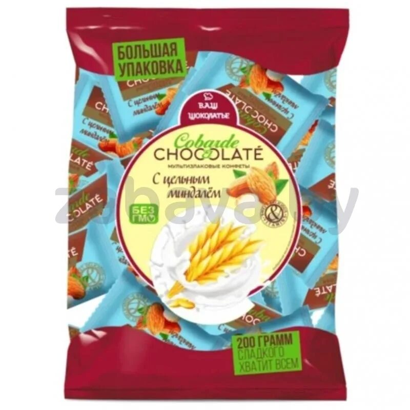 Конфеты шоколатье мультизлаковые. Мультизлаковые с миндалем &quot;co barre de chocolat&quot; 200 гр / 21 шт. co barre de chocolat - мультизлаковые конфеты с цельным миндалем. конфеты мультизлаковые cobarde.