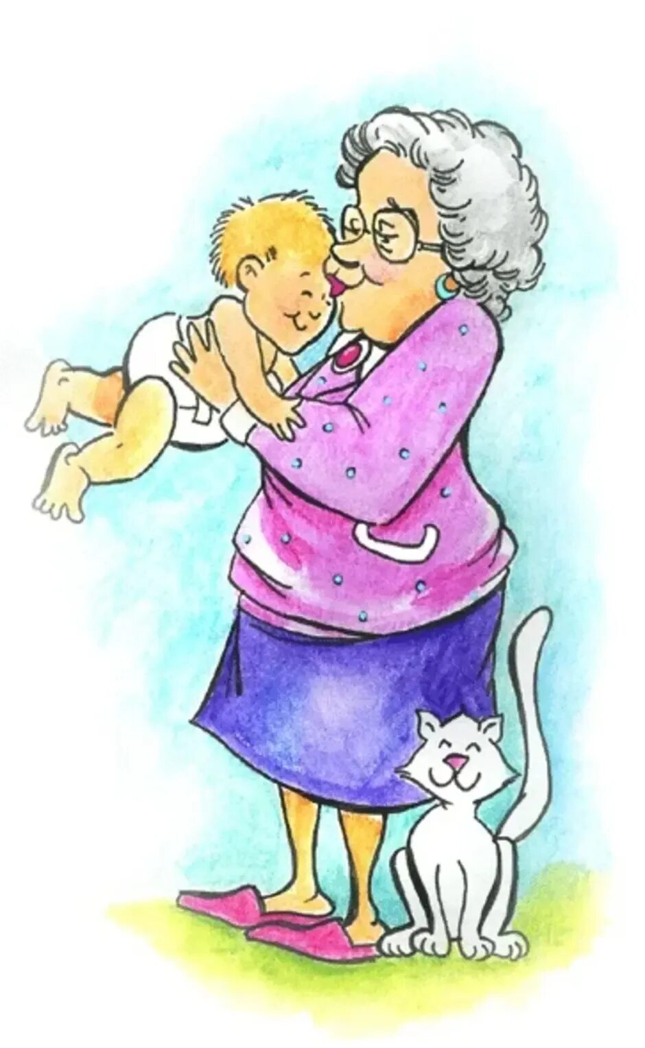 Прикольную картинку внучке. Бабушка рисунок. Бабушка и внучка рисунок. Бабушка с внуком рисунок. Бабушка с внуками рисунок.