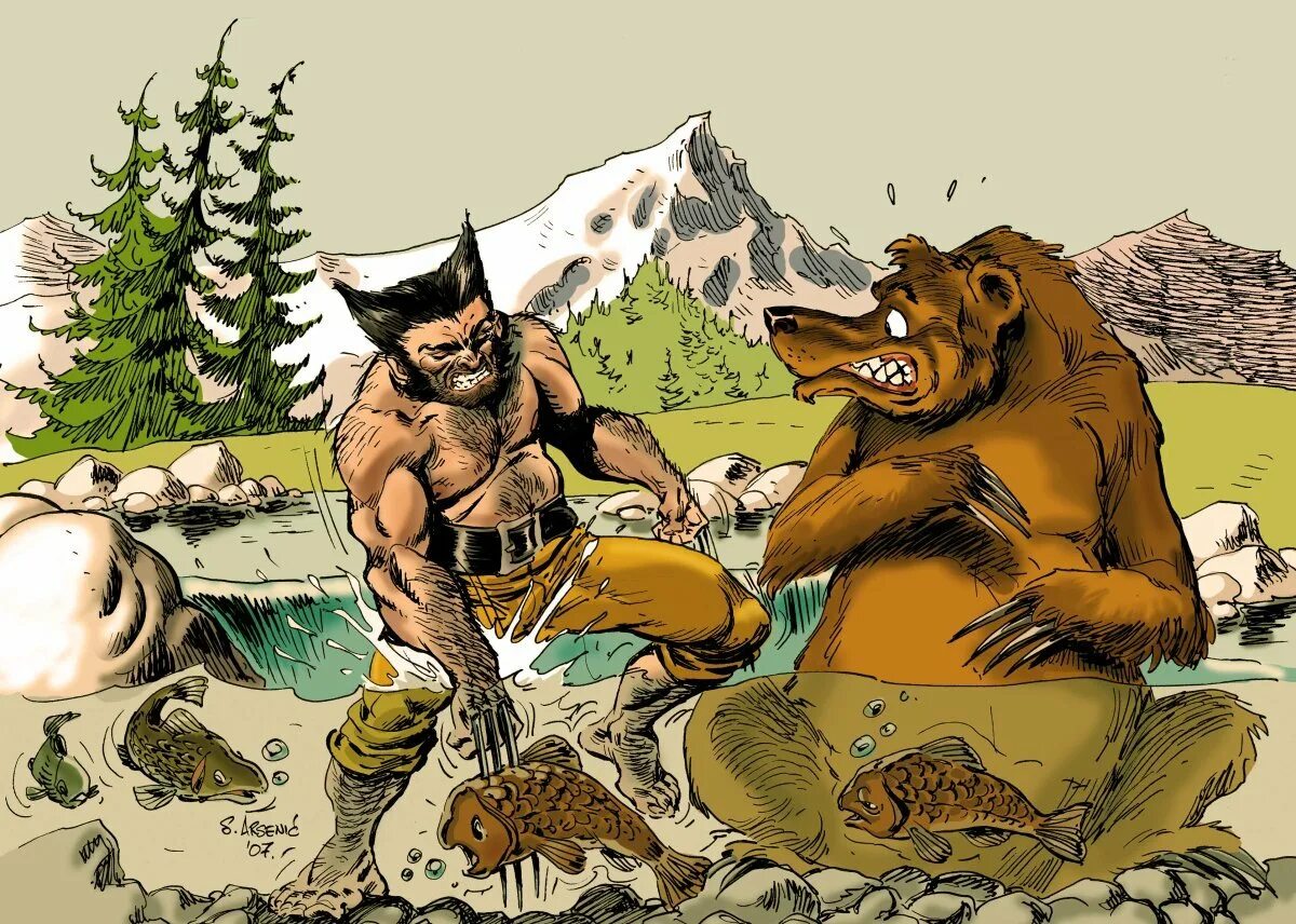 Медведь личный враг. Росомаха и медведь. Росомаха против медведя. Росомаха карикатура.