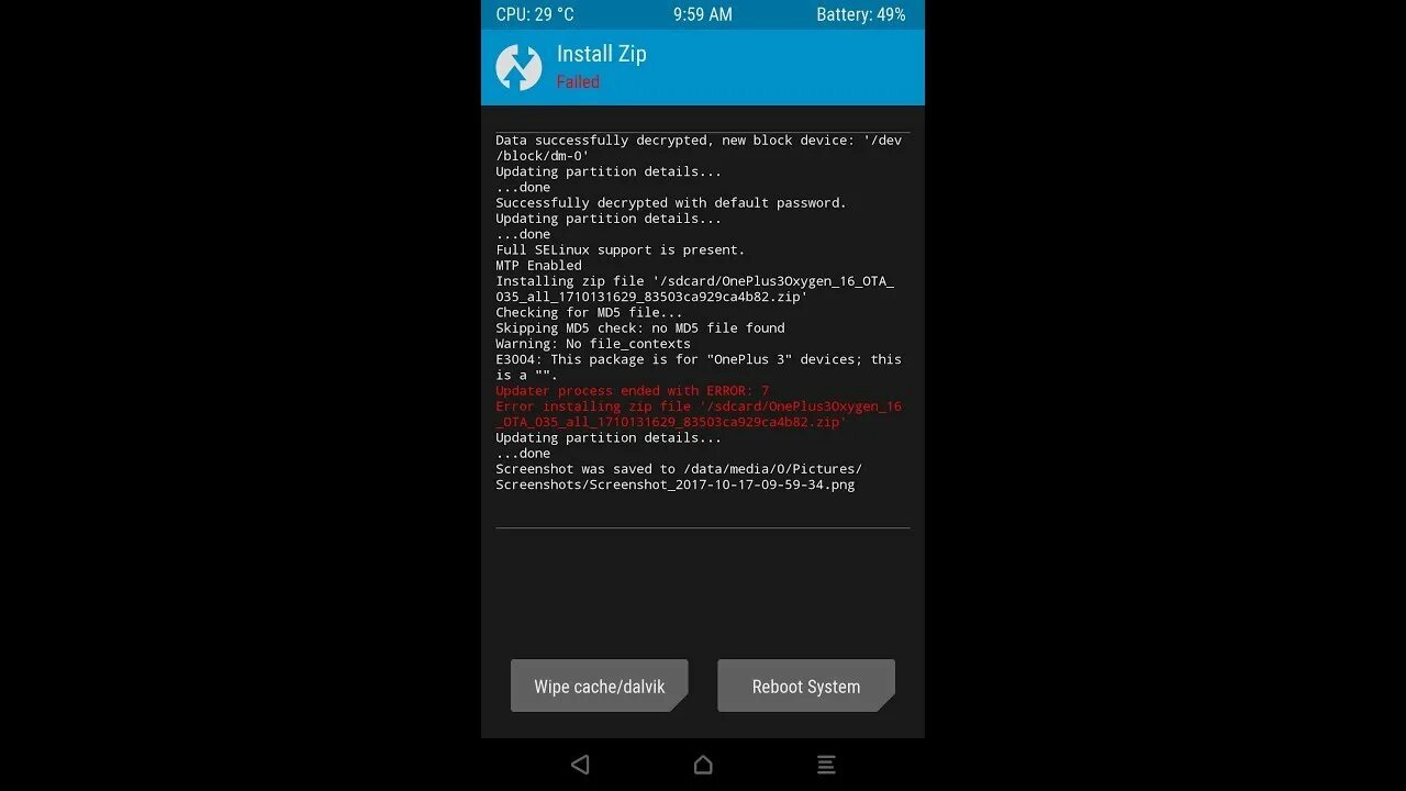 Install zip failed