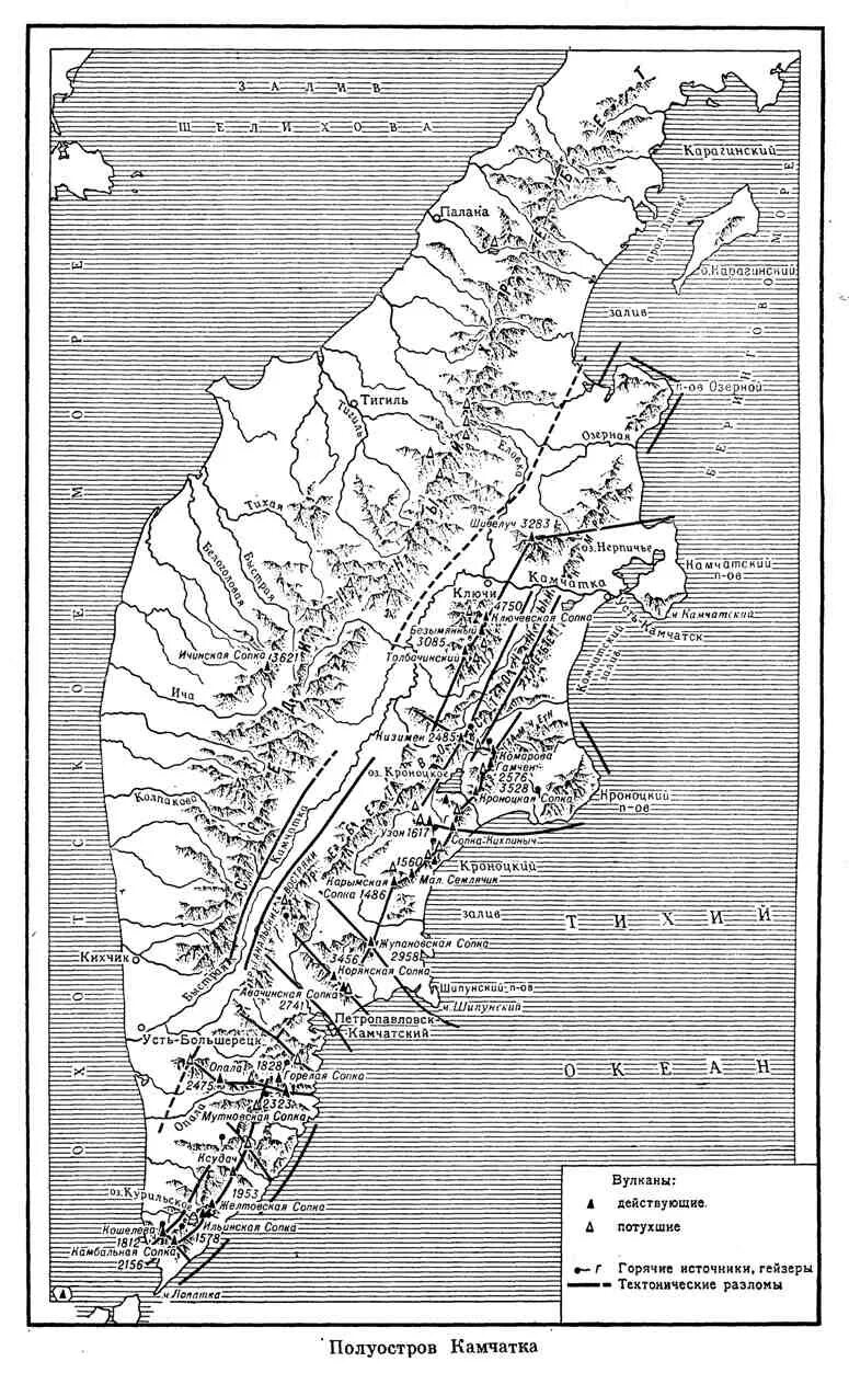 Полуостров Камчатка на карте. Камчатка карта географическая. Горные хребты Камчатки на карте. Рельеф Камчатки карта.