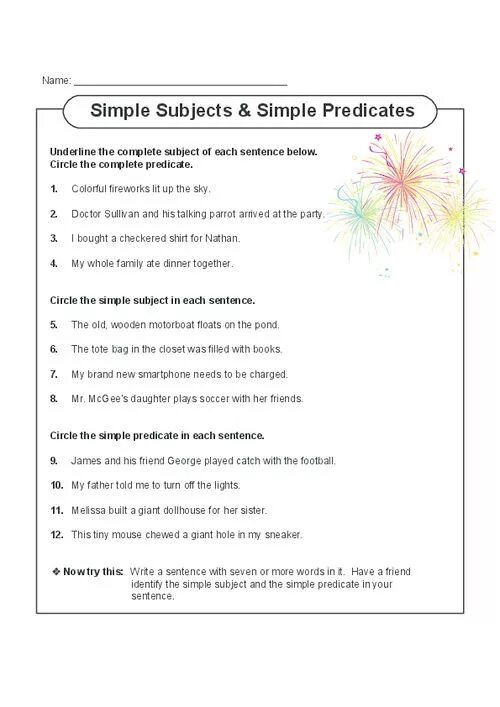 Subject and Predicate Worksheet. Subject and Predicate exercises. Subject in simple sentence. Simple subject Worksheet.