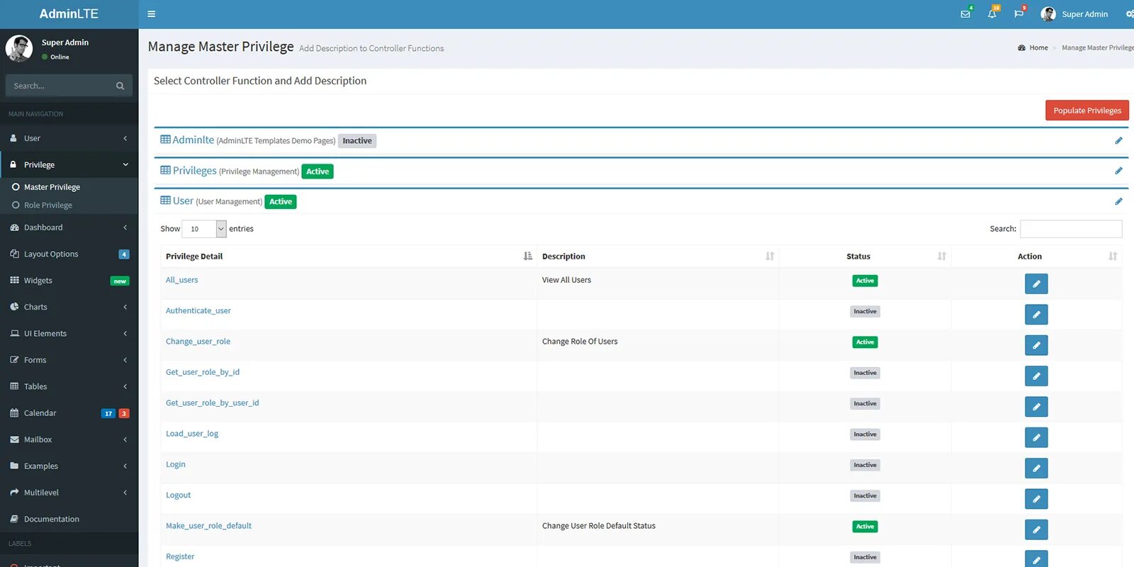 System privileges. Шаблон ADMINLTE. User Management admin Panel. Админка ADMINLTE. Admin-панель Joomla.