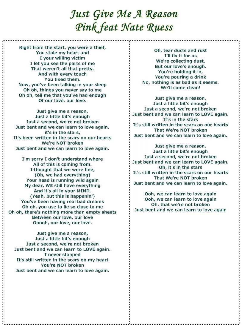 Песня give me reason. Just give me a reason текст. Just give me a reason Pink текст. Give me give me give me текст. Just give me a reason перевод.