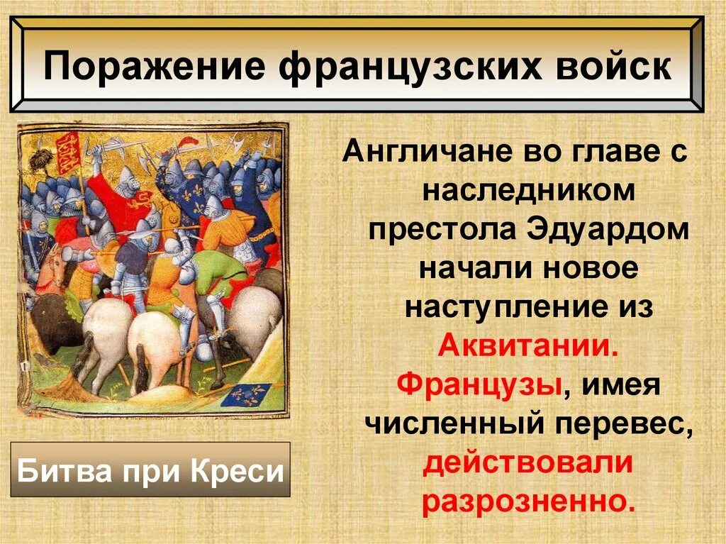 Поражение французских войск в столетней войне. Поражение французских войск столетней войне 6 класс. Битва при Креси.