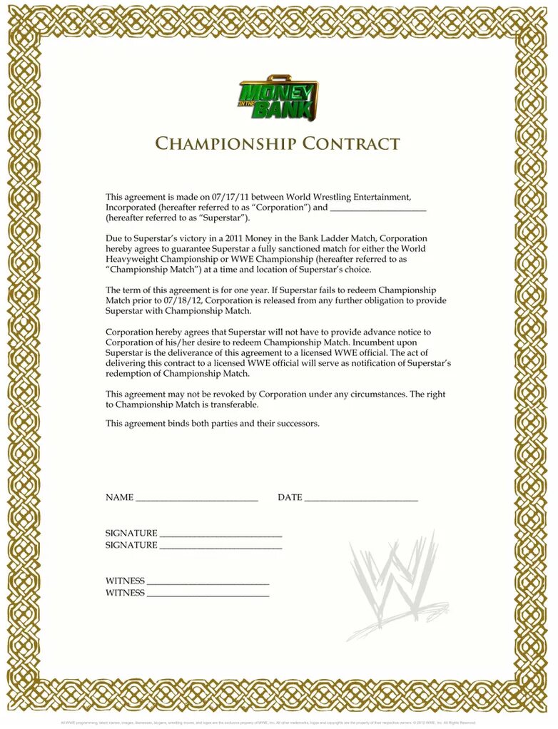 The contract should signed by both parties. Wwe контракты. money in the bank contract. договор с wwe. wwe подписание контракта.