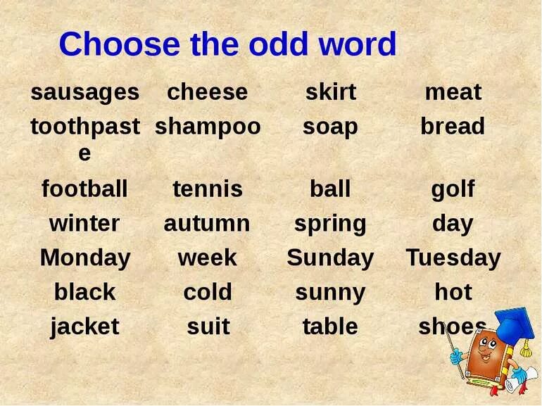 Odd word. Choose the odd Word. Choose the odd Word out. Choose the odd one. Find the odd Word 5 класс.
