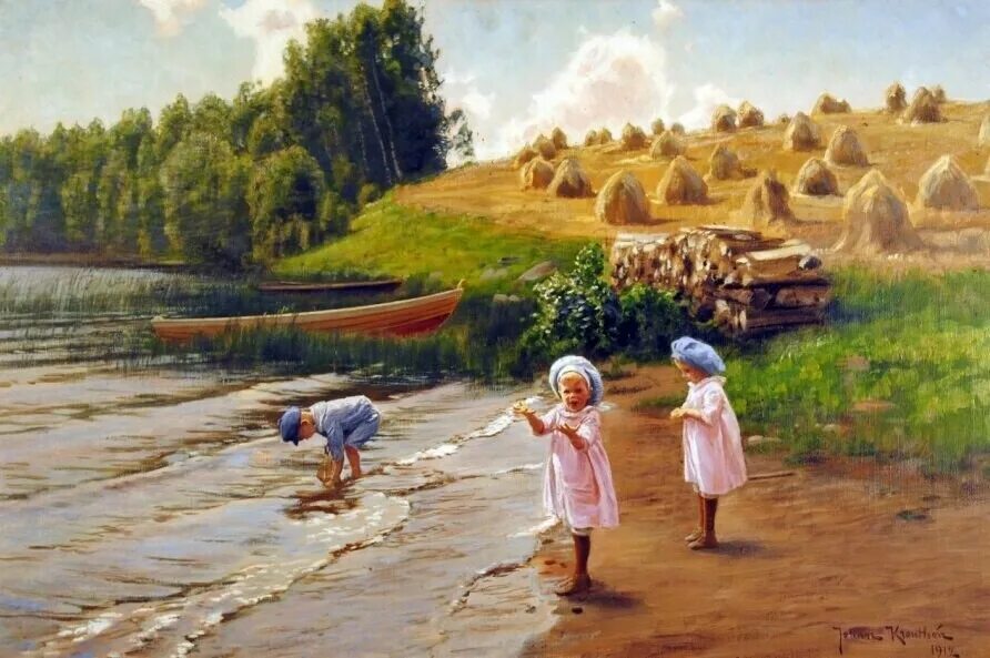 Картина летом. Johan Krouthen 1858 1932 шведский художник. Краутен Йохан (1858-1932). Johan Krouthen 1858-1932 купальщицы. Деревенский пейзаж с людьми.
