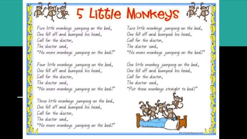 Текст песни Five little Monkeys jumping on the Bed. Five little Monkeys текст. 5 Little Monkeys jumping on the Bed. 5 Little Monkeys слова.