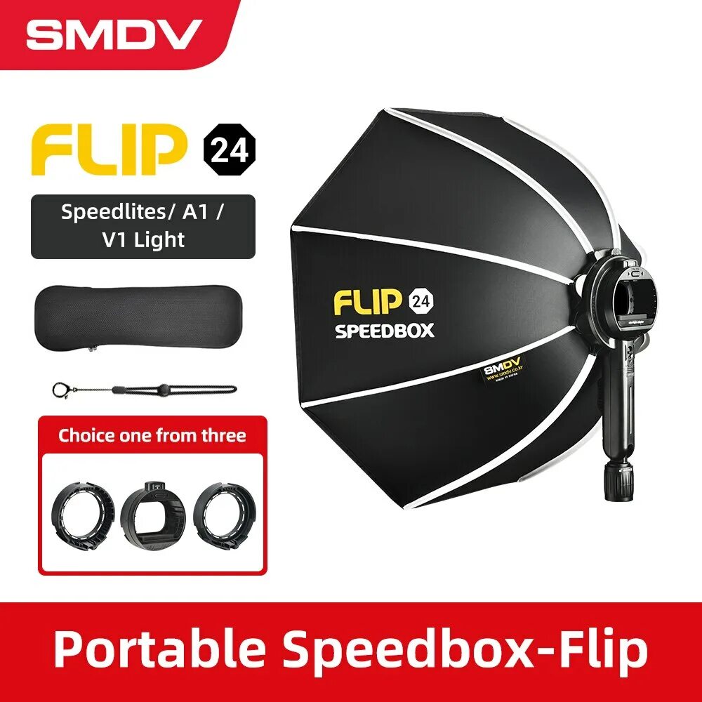 Flip 20. SMDV Speedbox Flip 24. Godox ad100. SMDV Speedbox 42" on s2 Godox. Triopo Softbox 120.
