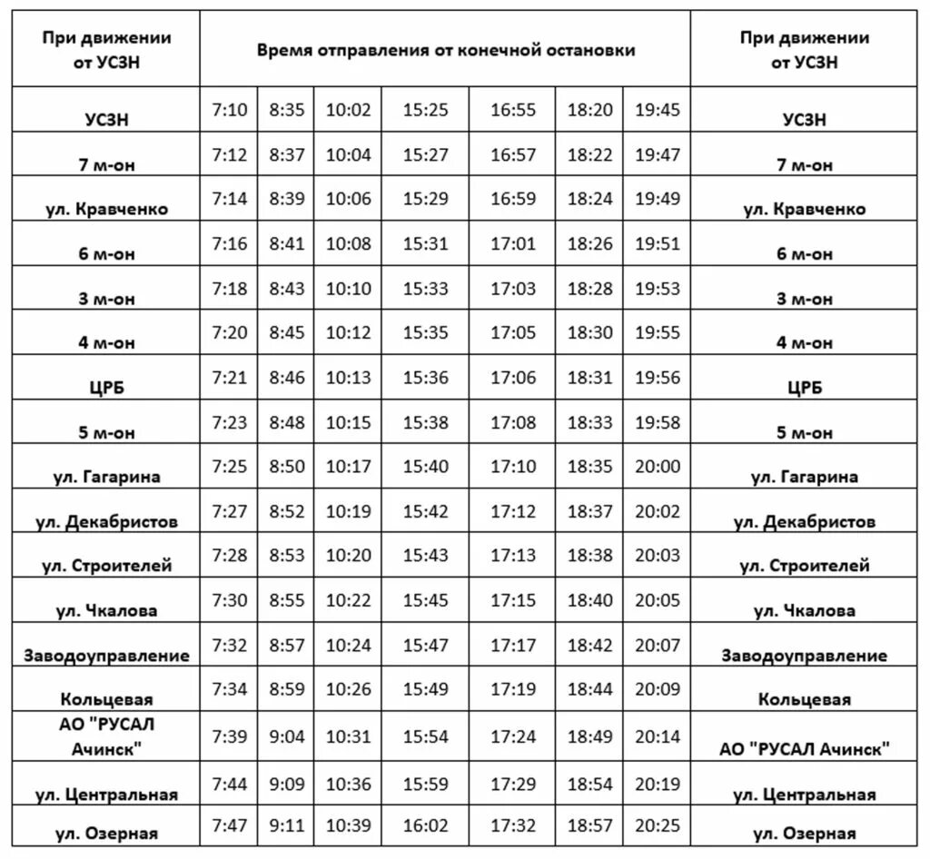 Карта автобусов ачинск