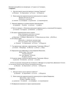 Контрольная по литературе 7 класс пушкин