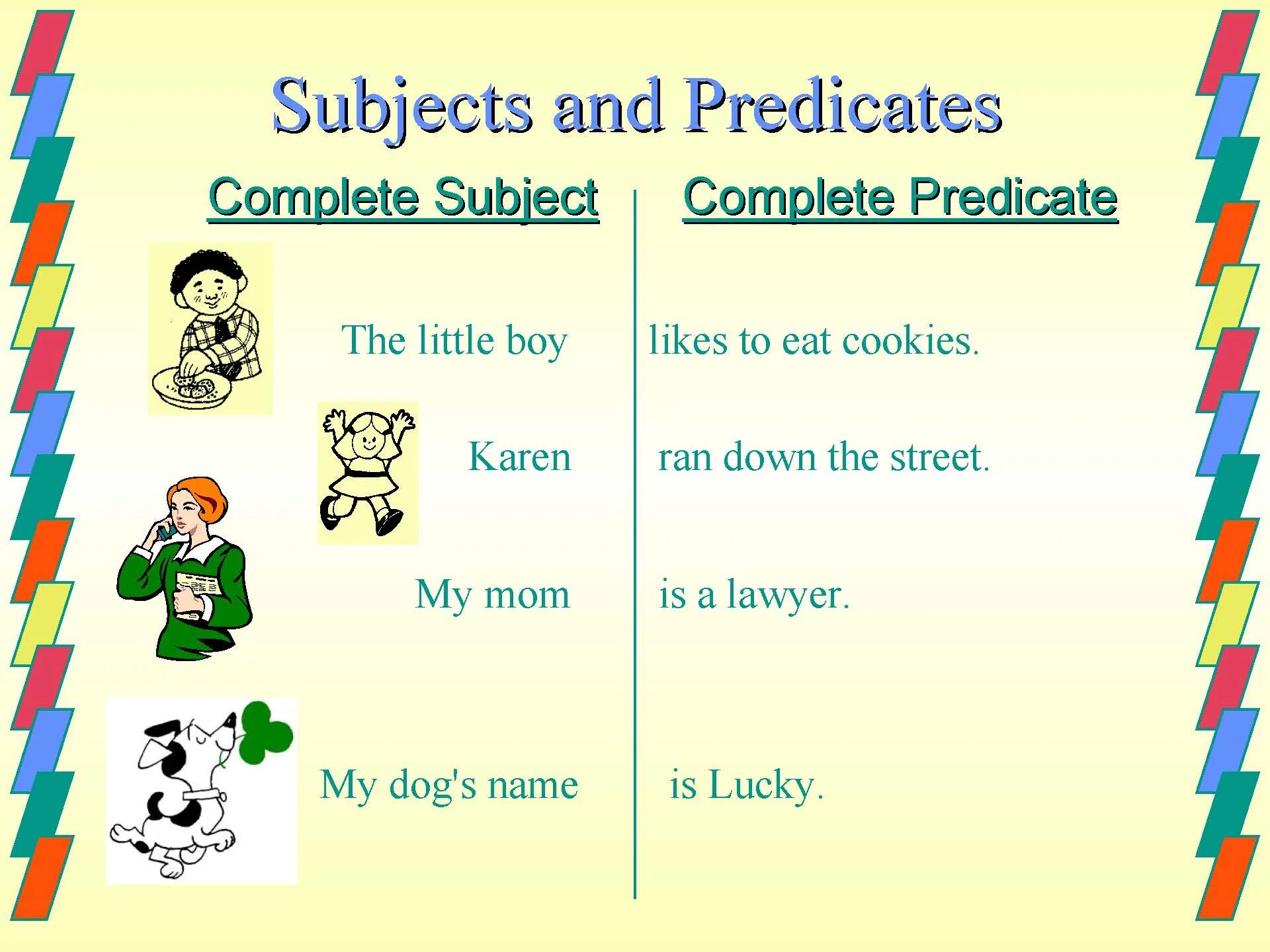 Subject and Predicate. The Type of the subject and the Predicate. Subject Predicate Agreement. Predicate and predicative.