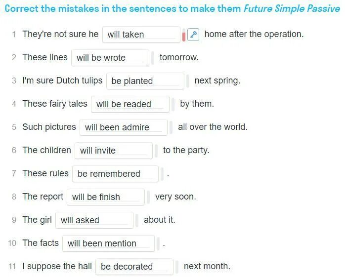 Make Passive sentences in Future simple. Correct the mistakes Worksheets. Future simple correct the mistakes. Correct the mistakes in the sentences перевод. Find the mistake in each